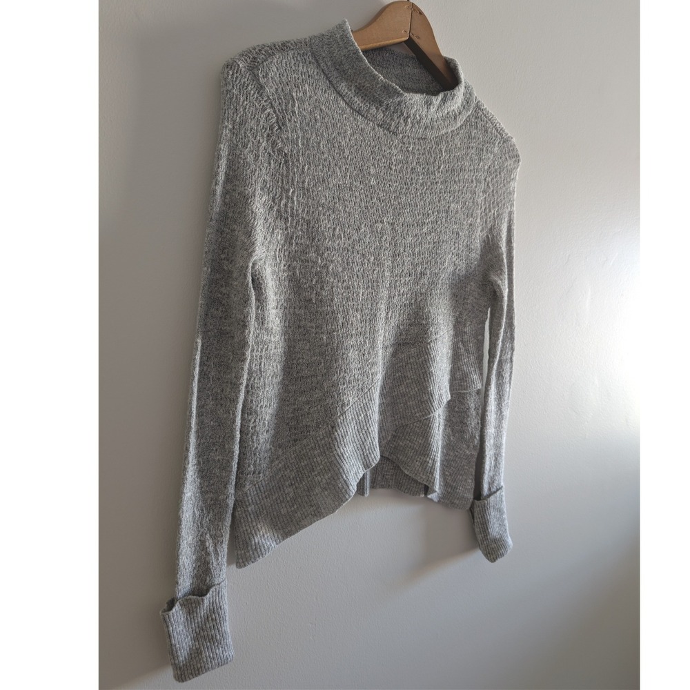 Free People Grey Marled Crossover Tulip Hem Mock Neck Sweater Womens XS - Picture 3 of 5